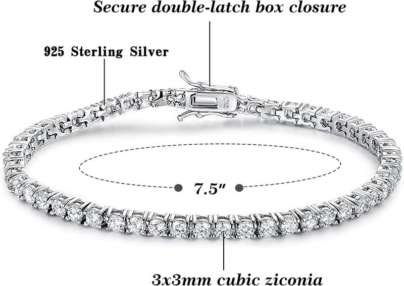 TIKJE 925 Sterling Silver 2-7mm Cubic Zirconia Classic Tennis Bracelet | White Gold Bracelets for Women | Size 6-8.5 inches - Image 3